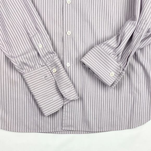 John Varvatos U.S.A. Purple White Stripe Cotton Button Shirt 16 1/2 LONG - Picture 4 of 10